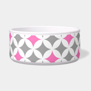 Pink Grey Pattern Custom Dog Bowl