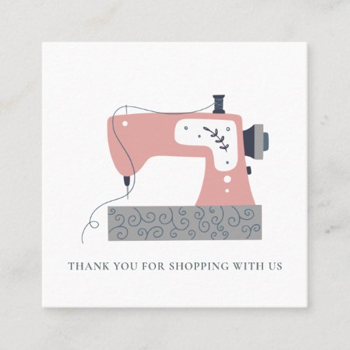 PINK GREY PEACH SEWING MACHINE THANK YOU SHOPPING SQUARE BUSINESS CARD