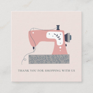 PINK GREY PEACH SEWING MACHINE THANK YOU SHOPPING SQUARE BUSINESS CARD