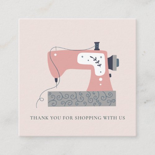 PINK GREY PEACH SEWING MACHINE THANK YOU SHOPPING SQUARE BUSINESS CARD