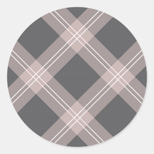 pink & grey plaid classic round sticker (Front)