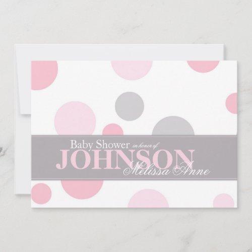 Pink Grey Polka Dots Baby Shower Invitation Card