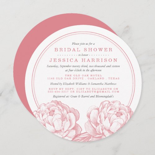 Pink  Grey Pretty Peony Floral Bridal Shower Invitation