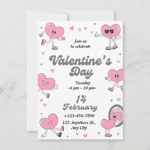 pink grey retro valentines day invitation