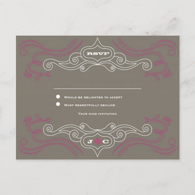 Pink & Grey Rock 'n' Roll Music Themed Wedding Invitation Postcard (Front)