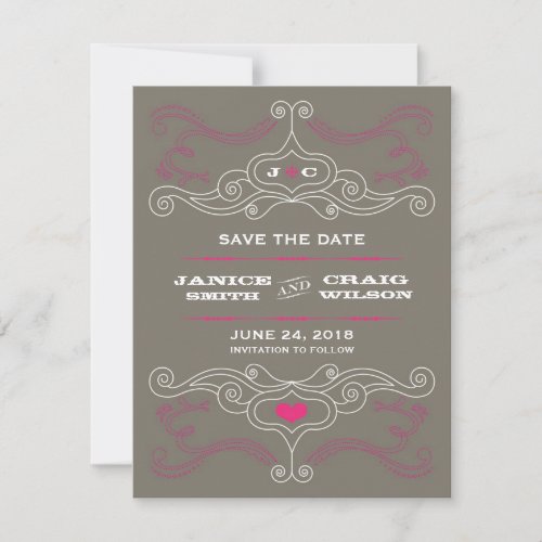 Pink &amp; Grey Rock 'n' Roll Music Themed Wedding Save The Date