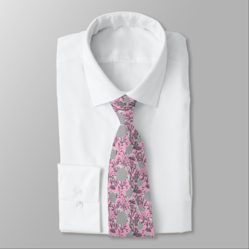 Pink Grey Sea Turtle Pattern Wedding Neck Tie