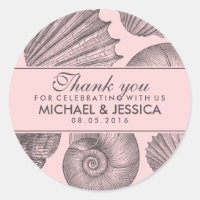 Pink Grey Seashell Wedding Favor Thank You Sticker