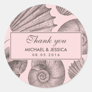 Pink Grey Seashell Wedding Favor Thank You Sticker