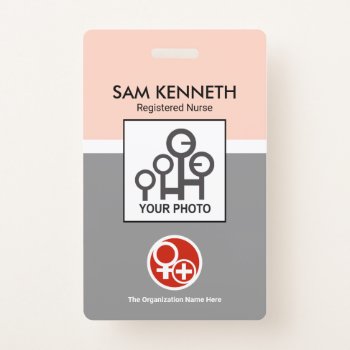 Pink Grey Shade Columns Company Photo Template Id Badge by keikocreativecards at Zazzle