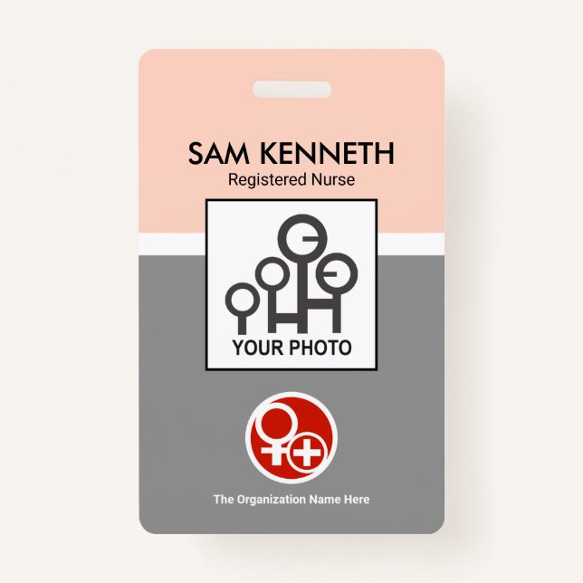 Pink Grey Shade Columns Company Photo Template ID Badge (Front)