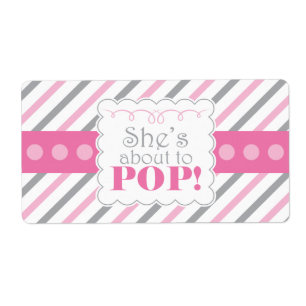 Pink & Grey She's About to POP Water Bottle Labels