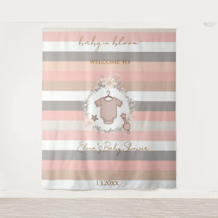 Pink Grey Stripes Baby in Bloom Backdrop