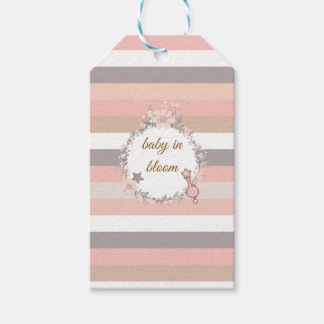Pink Grey Stripes Baby in Bloom Gift Tags