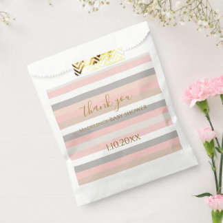Pink Grey Stripes Custom Baby Shower Favor Bag