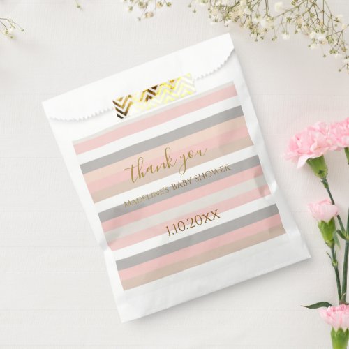 Pink Grey Stripes Custom Baby Shower Favor Bag