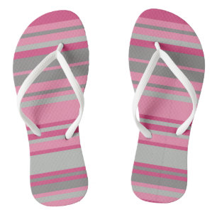 Pink Grey Stripes Flip Flops