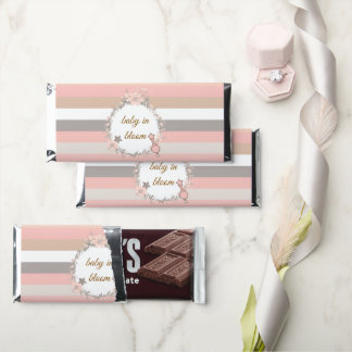Pink Grey Stripes Floral Baby in Bloom Hershey Bar Favors