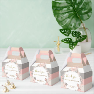 Pink Grey Stripes Floral Baby Shower Favor Boxes