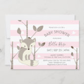 Pink Grey Stripes Fox Heart Baby Shower Invitation (Front)
