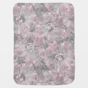 Pink grey stylish large flowers baby blanket