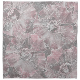 Pink grey stylish large flowers cloth napkin