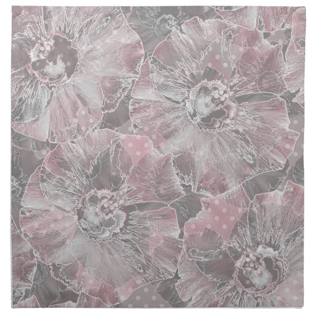 Pink grey stylish large flowers cloth napkin (Front)
