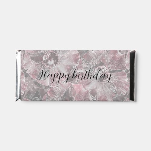 Pink grey stylish large flowers hershey bar favors