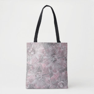 Pink ,grey ,stylish ,large ,flowers, pink flowers, tote bag