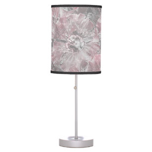 Pink grey stylish large flowers table lamp