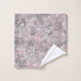 Pink grey stylish large flowers wash cloth