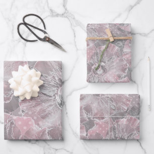 Pink grey stylish large flowers wrapping paper sheets