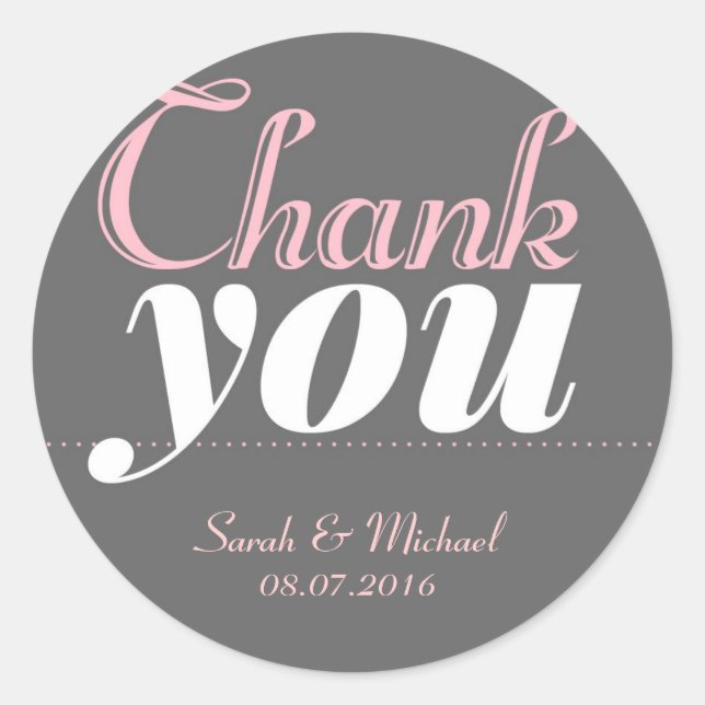 Pink Grey Sweet Typography Thank You Stickers (Front)
