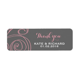 Pink Grey Swirl Thank You Sticker for Wedding
