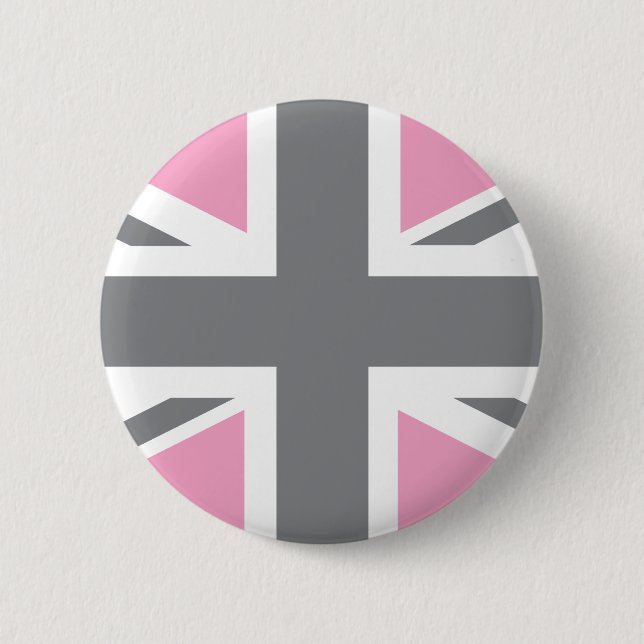 Pink Grey Union Jack British(UK) Flag Button (Front)
