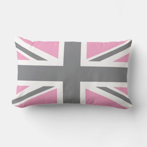 Pink Grey Union Jack BritishUK Flag Lumbar Pillow