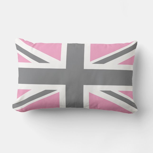 Pink Grey Union Jack British(UK) Flag Lumbar Pillow (Front)