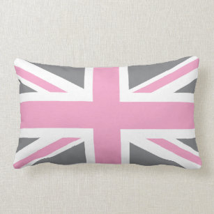 Pink Grey Union Jack British(UK) Flag Lumbar Pillow