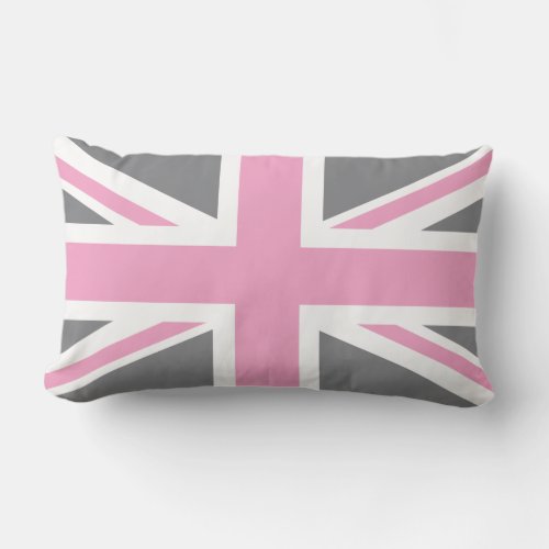 Pink Grey Union Jack BritishUK Flag Lumbar Pillow