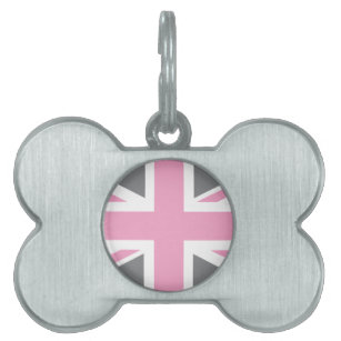 Pink Grey Union Jack British(UK) Flag Pet Name Tag
