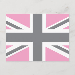 Pink Grey Union Jack British(UK) Flag Postcard