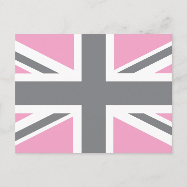 Pink Grey Union Jack British(UK) Flag Postcard (Front)