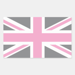 Pink Grey Union Jack British(UK) Flag Rectangular Sticker