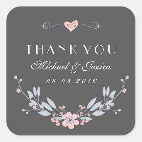Pink Grey Vintage Flower Wedding Sticker with Love
