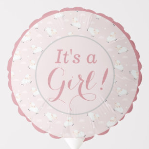 Pink Grey White Baby Lamb - It's a Girl! Balloon