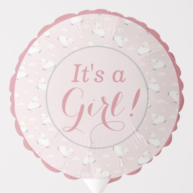 Pink Grey White Baby Lamb - It's a Girl!  Balloon (Front)