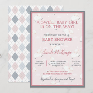 Pink Grey White Baby Lambs Leaping Baby Shower Invitation