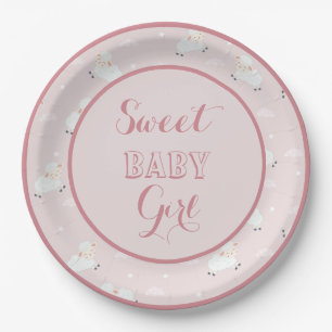 Pink Grey White Baby Lambs  Paper Plates