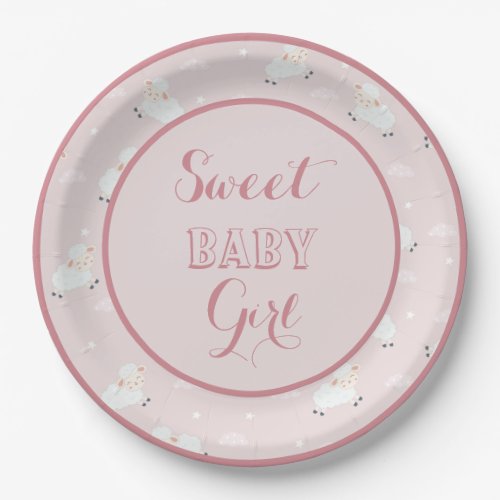 Pink Grey White Baby Lambs  Paper Plates