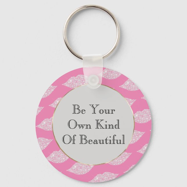 Pink Grey White Diamond Lips Keychain (Front)